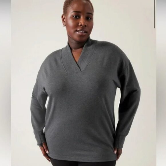 Athleta Clarity V-Neck Sweatshirt Gray Size Loungewear Workout - Picture 1 of 8